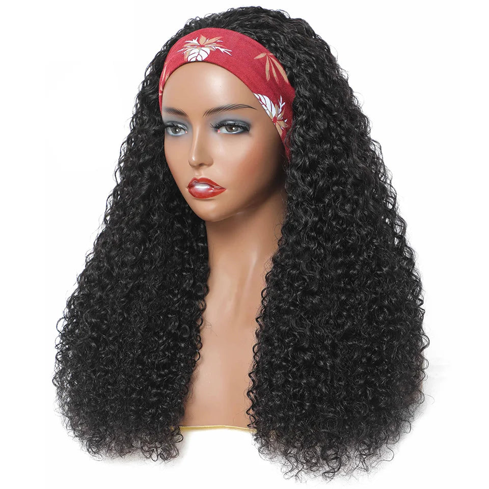 Curly Human Hair Wigs Headband Wig