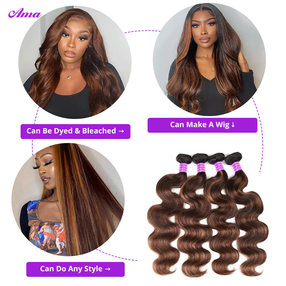 Brown Highlight Bundles With Closure