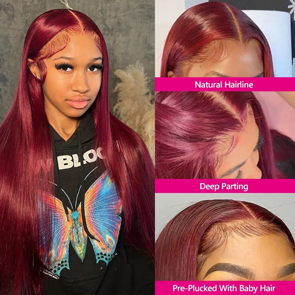 Burgundy Colored  Lace Front Wig