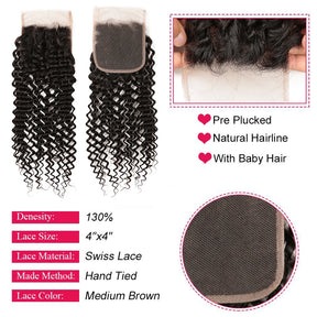 Kinky Curly 4x4 Lace Closure Pre Plucked