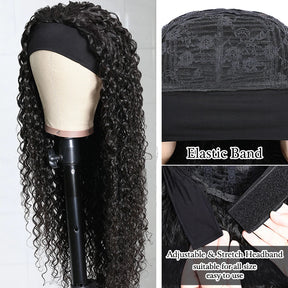 Curly Human Hair Wigs Headband Wig