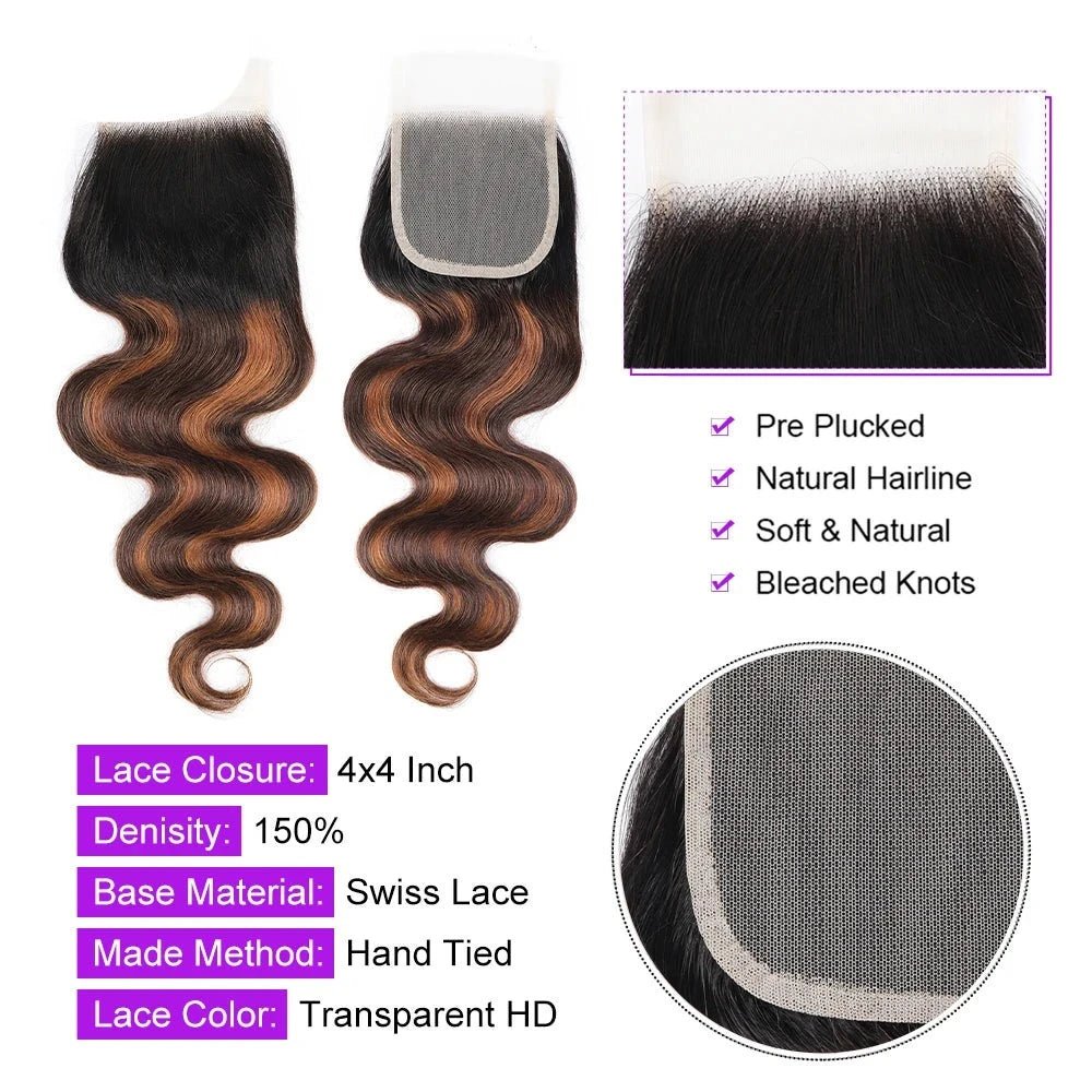 Brown Highlight Bundles With Closure