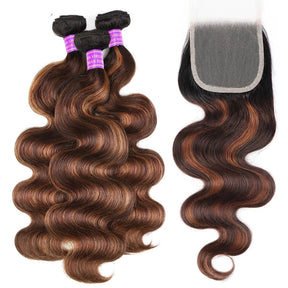 Brown Highlight Bundles With Closure